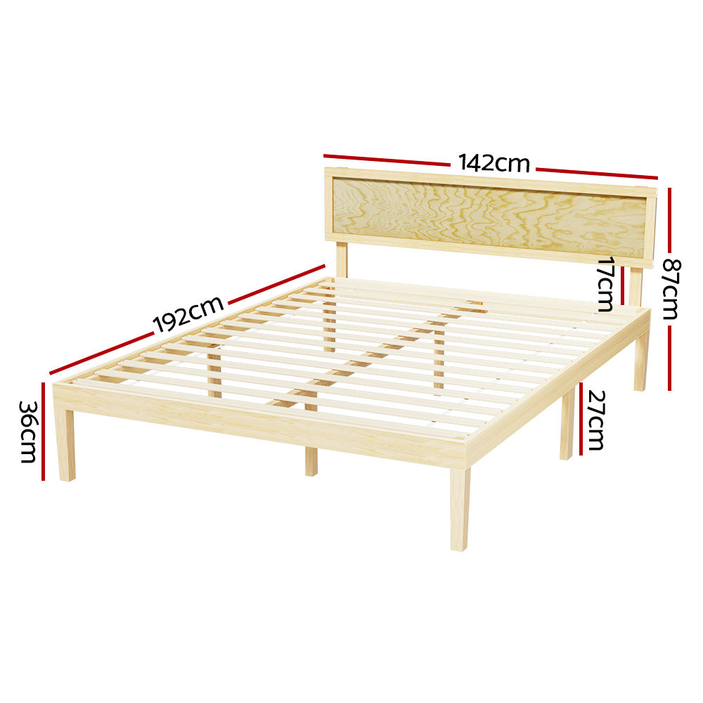Artiss Bed Frame Double Size Wooden Base Mattress Platform Timber Pine YUMI-Furniture &gt; Bedroom-PEROZ Accessories