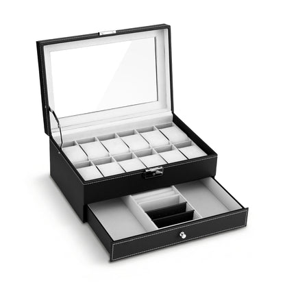 Embellir 12 Grids Watch Box Organizer Case Jewelry Display Storage Showcase-Fashion > Men&