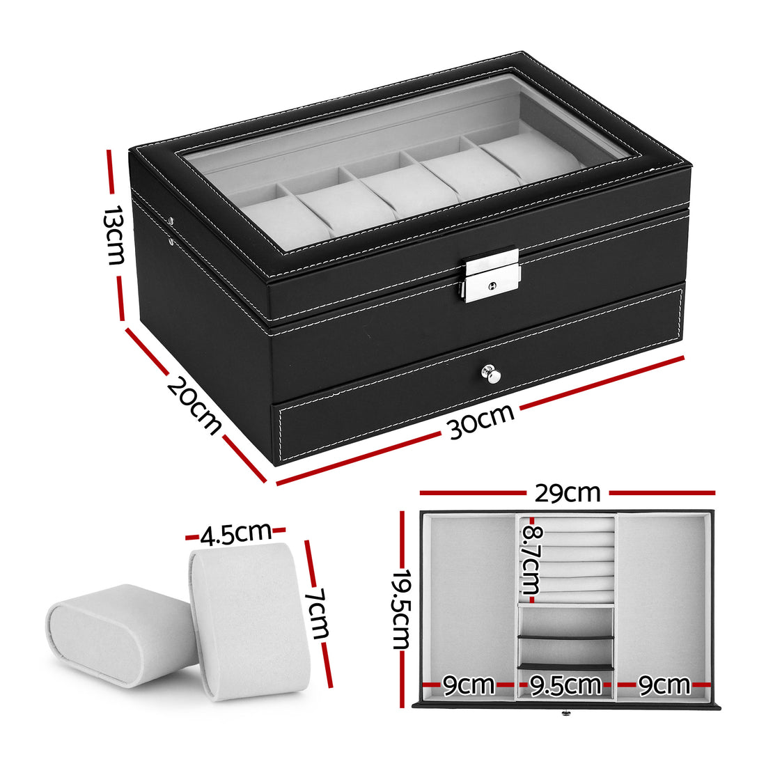 Embellir 12 Grids Watch Box Organizer Case Jewelry Display Storage Showcase-Fashion > Men&