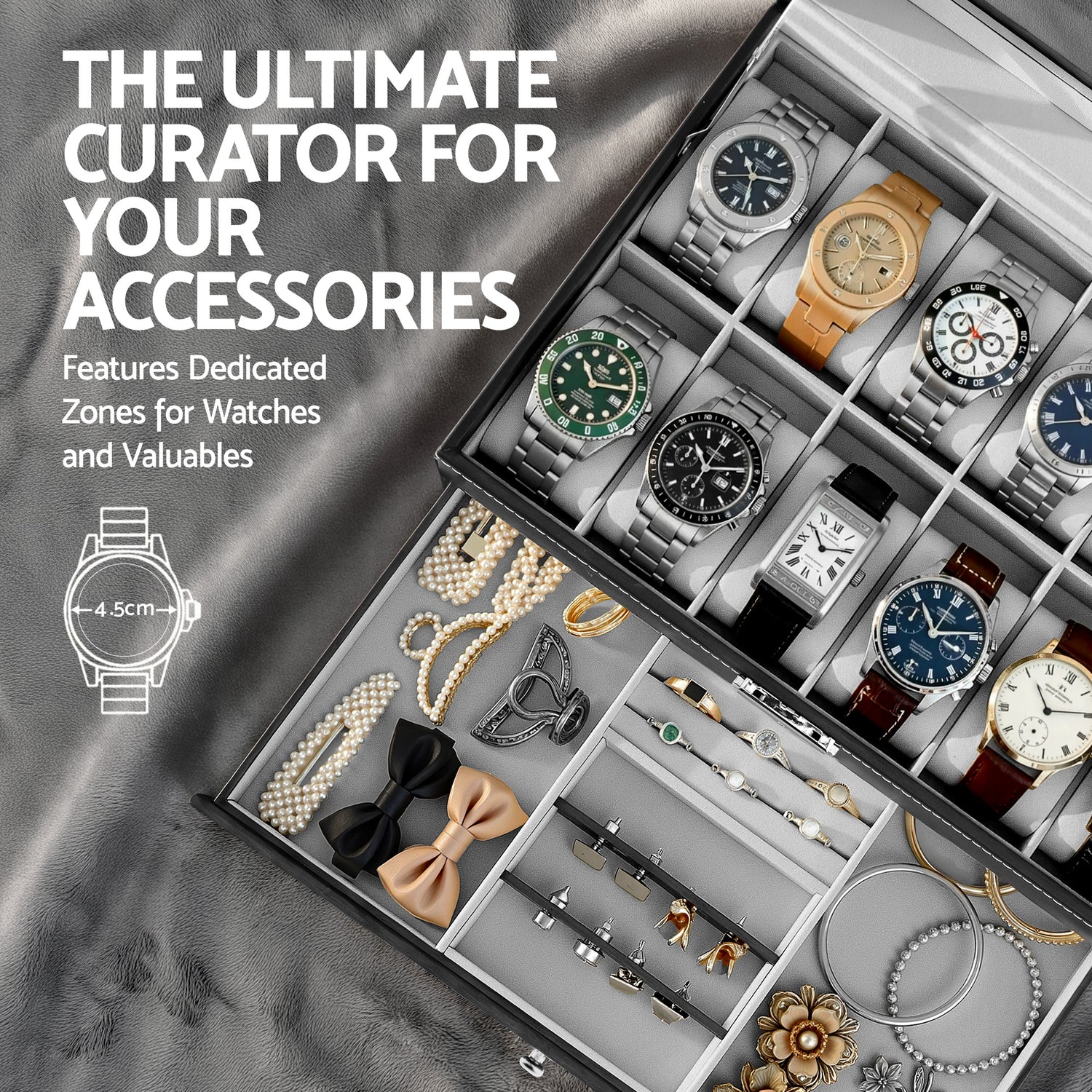 Embellir 12 Grids Watch Box Organizer Case Jewelry Display Storage Showcase-Fashion > Men&