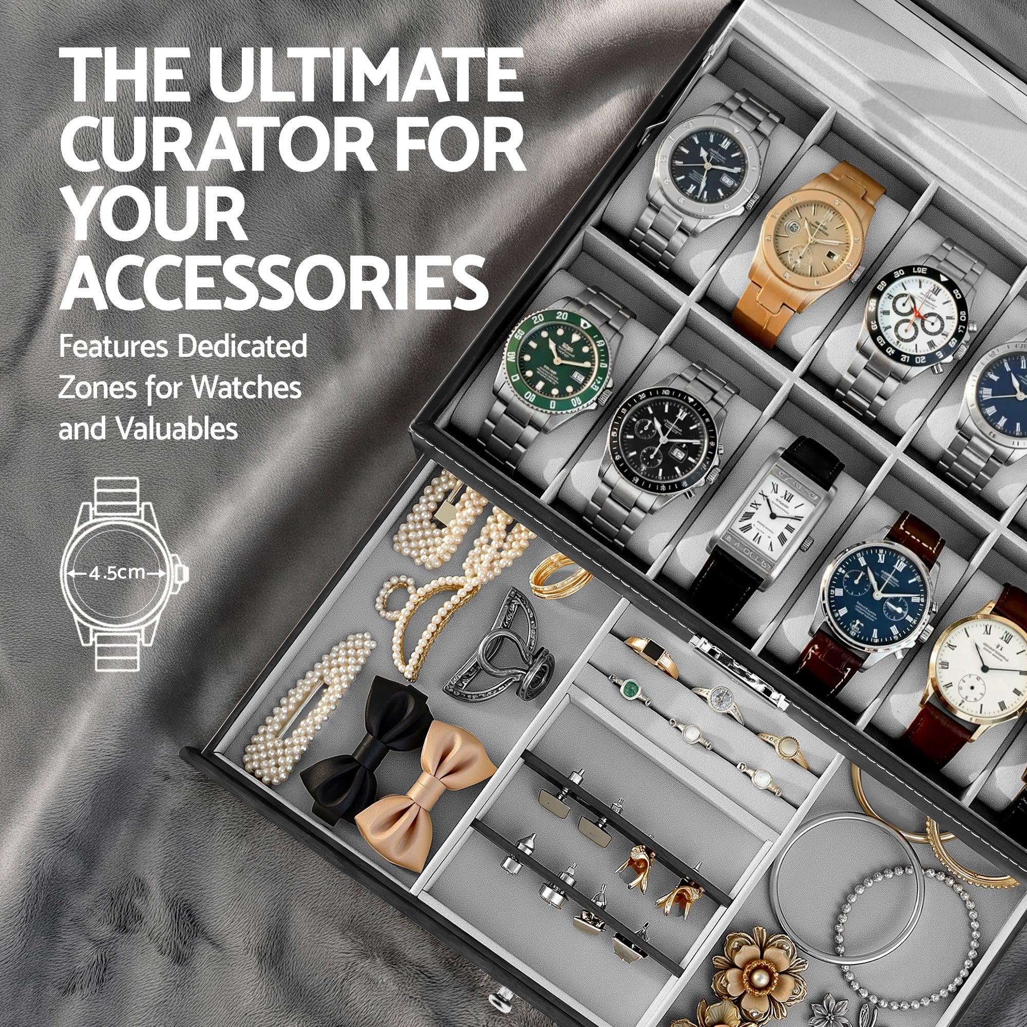 Embellir 12 Grids Watch Box Organizer Case Jewelry Display Storage Showcase-Fashion > Men&