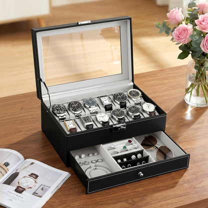 Embellir 12 Grids Watch Box Organizer Case Jewelry Display Storage Showcase-Fashion > Men&
