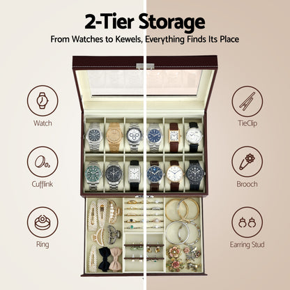 Embellir 12 Grids Watch Box Organizer Case Jewelry Display Storage Showcase-Fashion > Men&