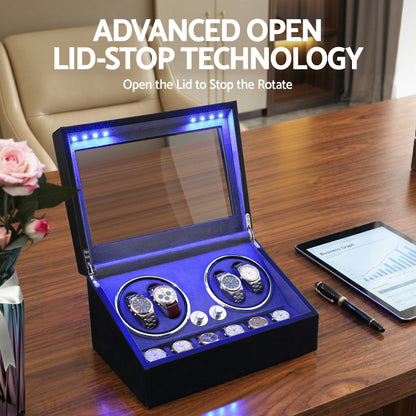 Embellir Watch Winder Automatic Double Watch Winder Box LED Black-Fashion > Men&