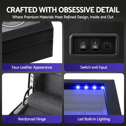 Embellir Watch Winder Automatic Double Watch Winder Box LED Black-Fashion > Men&