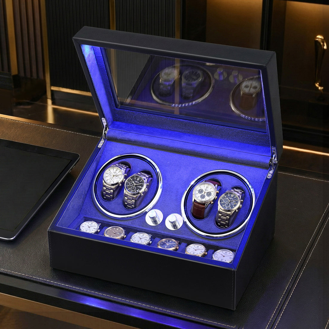 Embellir Watch Winder Automatic Double Watch Winder Box LED Black-Fashion > Men&