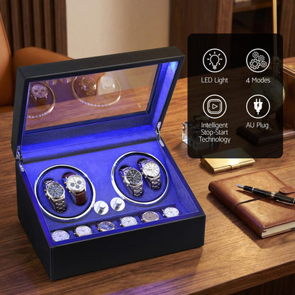 Embellir Watch Winder Automatic Double Watch Winder Box LED Black-Fashion > Men&