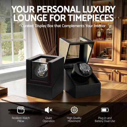 Embellir Watch Winder Box Automatic Single Quiet Carbon Fibre Black-Fashion > Men&