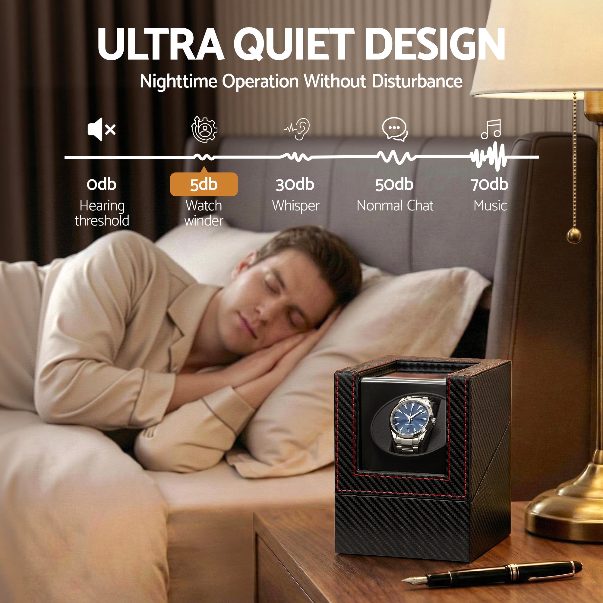 Embellir Watch Winder Box Automatic Single Quiet Carbon Fibre Black-Fashion > Men&