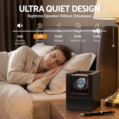 Embellir Watch Winder Box Automatic Single Quiet Carbon Fibre Black-Fashion > Men&