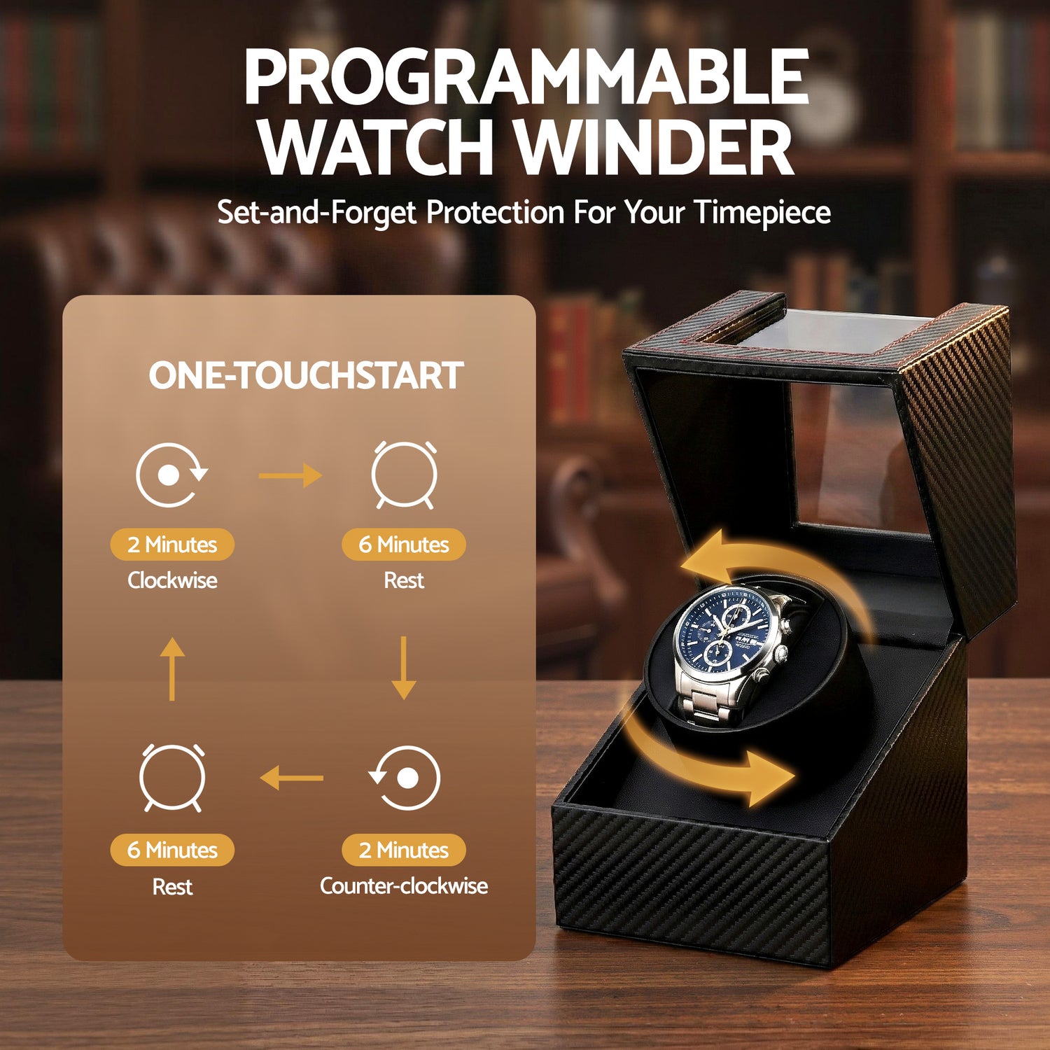 Embellir Watch Winder Box Automatic Single Quiet Carbon Fibre Black-Fashion > Men&