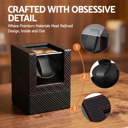 Embellir Watch Winder Box Automatic Single Quiet Carbon Fibre Black-Fashion > Men&