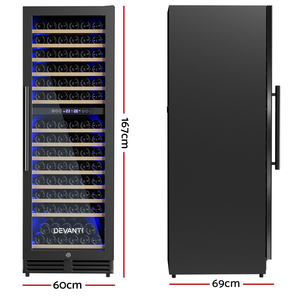 Devanti Wine Fridge Cooler Dual Zone 154 Bottles-Fridges-PEROZ Accessories
