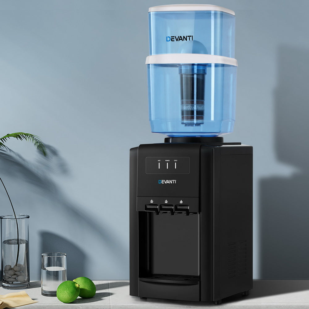 22L Devanti Water Cooler Dispenser Bench Top 3 Taps Chiller Filter Purifier Three Taps Balck-Appliances &gt; Kitchen Appliances &gt; Water Dispensers-PEROZ Accessories