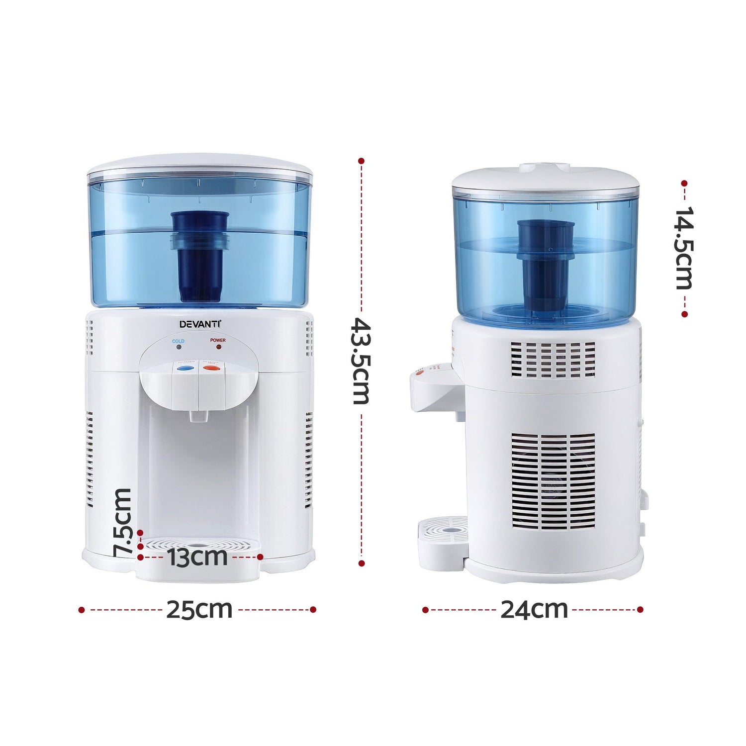 Devanti 5L Bench Top Water Cooler Dispenser with Filter 2 Taps Countertop Water Purifier-Appliances > Kitchen Appliances > Water Dispensers-PEROZ Accessories