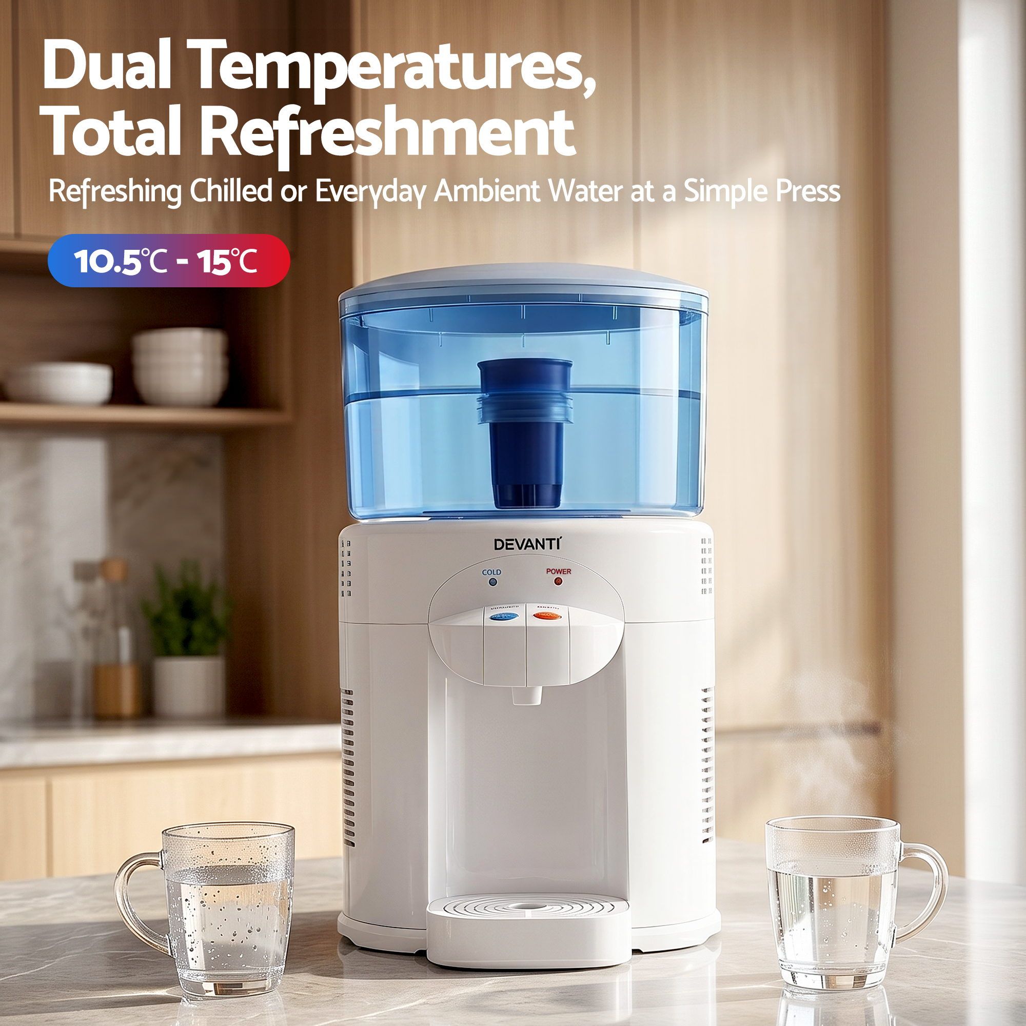 Devanti 5L Bench Top Water Cooler Dispenser with Filter 2 Taps Countertop Water Purifier-Appliances > Kitchen Appliances > Water Dispensers-PEROZ Accessories