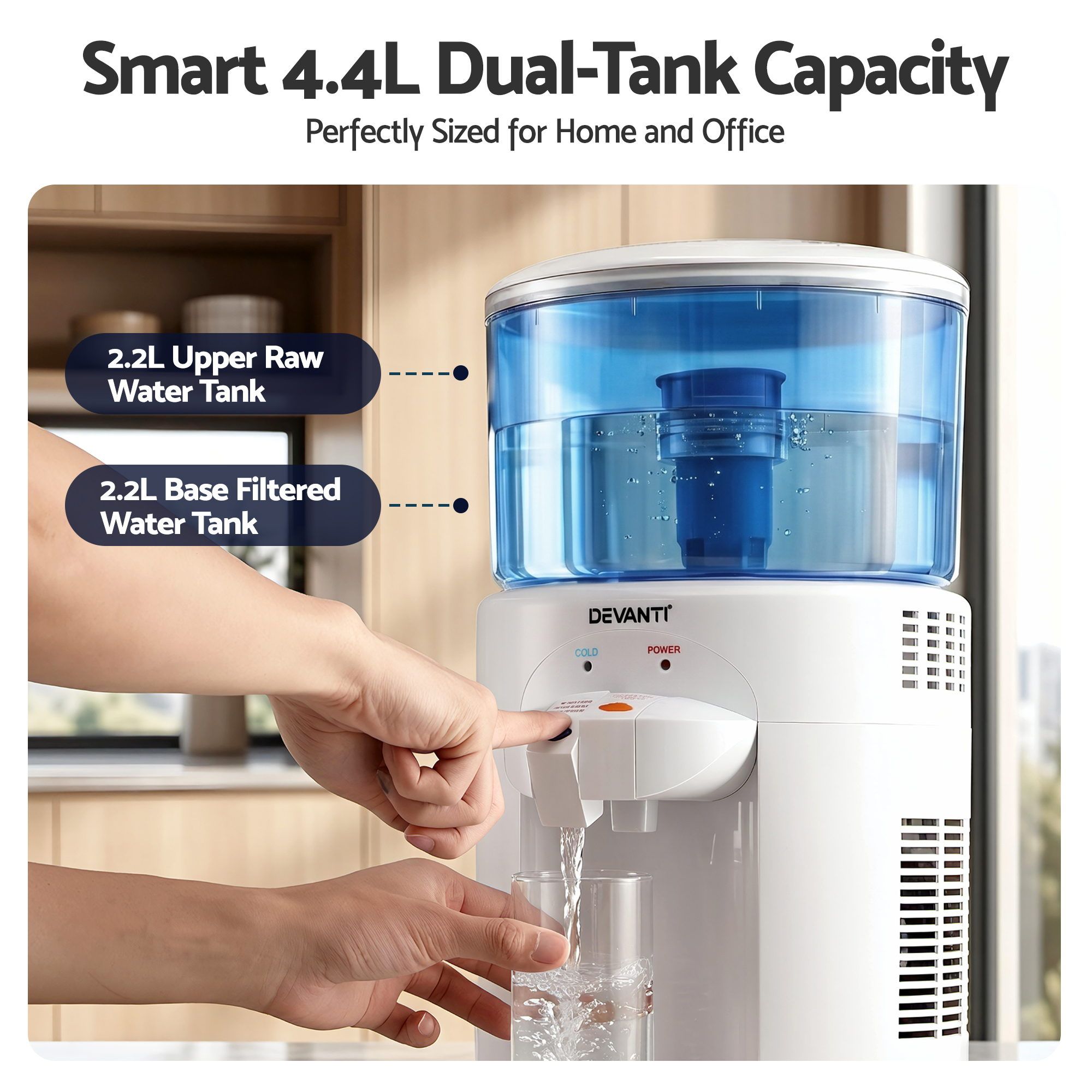 Devanti 5L Bench Top Water Cooler Dispenser with Filter 2 Taps Countertop Water Purifier-Appliances > Kitchen Appliances > Water Dispensers-PEROZ Accessories