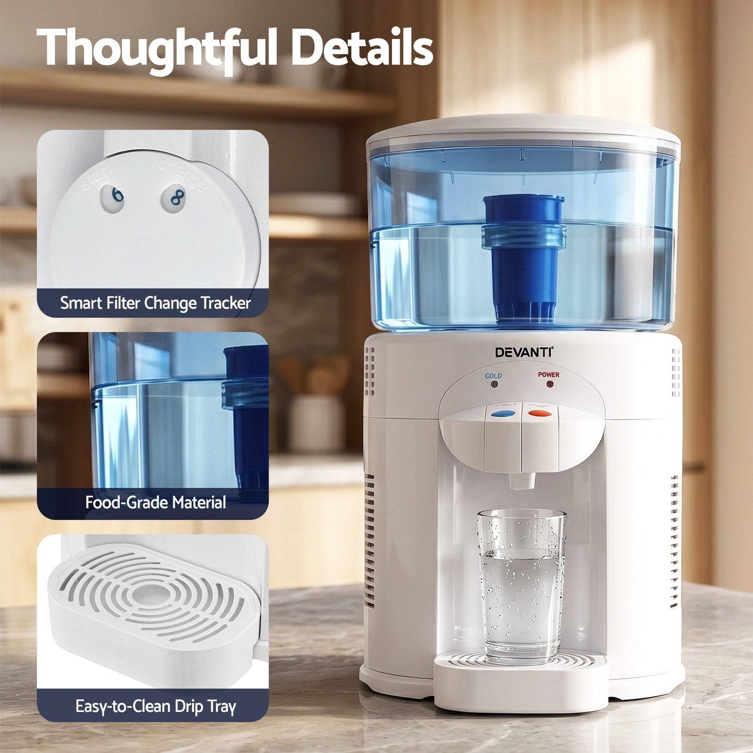 Devanti 5L Bench Top Water Cooler Dispenser with Filter 2 Taps Countertop Water Purifier-Appliances > Kitchen Appliances > Water Dispensers-PEROZ Accessories