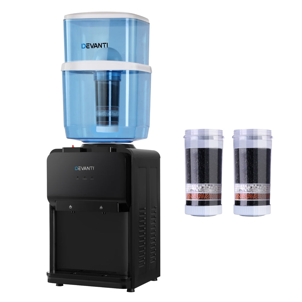 Devanti Water Cooler Dispenser 22L Bench Top Chiller Purifier Filter Hot Cold Black-Appliances &gt; Kitchen Appliances &gt; Water Dispensers-PEROZ Accessories