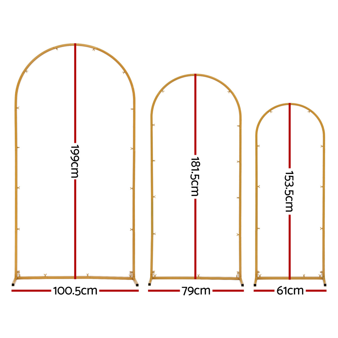 Wedding Arch Backdrop Stand Set of 3 Gold Metal Wedding Arched Frame, Easy to Assemble, Stable Balloon Arch Standfor Wedding, Baby Shower, Party Decoration-Occasions > Wedding Accessories > Other Wedding Decorations-PEROZ Accessories