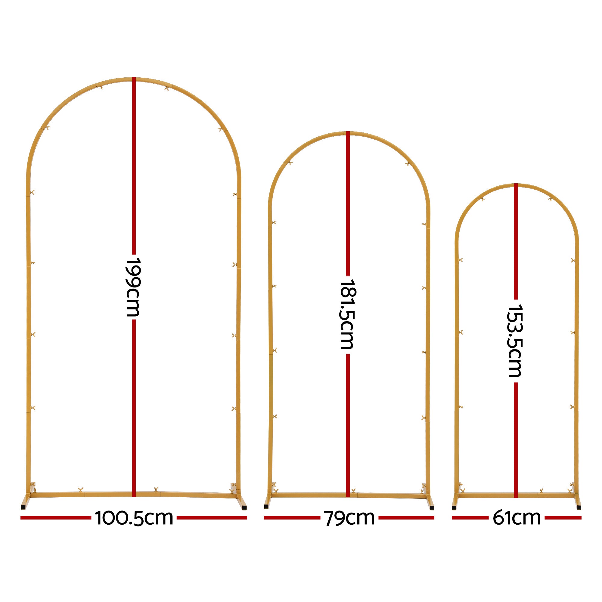 Wedding Arch Backdrop Stand Set of 3 Gold Metal Wedding Arched Frame, Easy to Assemble, Stable Balloon Arch Standfor Wedding, Baby Shower, Party Decoration-Occasions > Wedding Accessories > Other Wedding Decorations-PEROZ Accessories