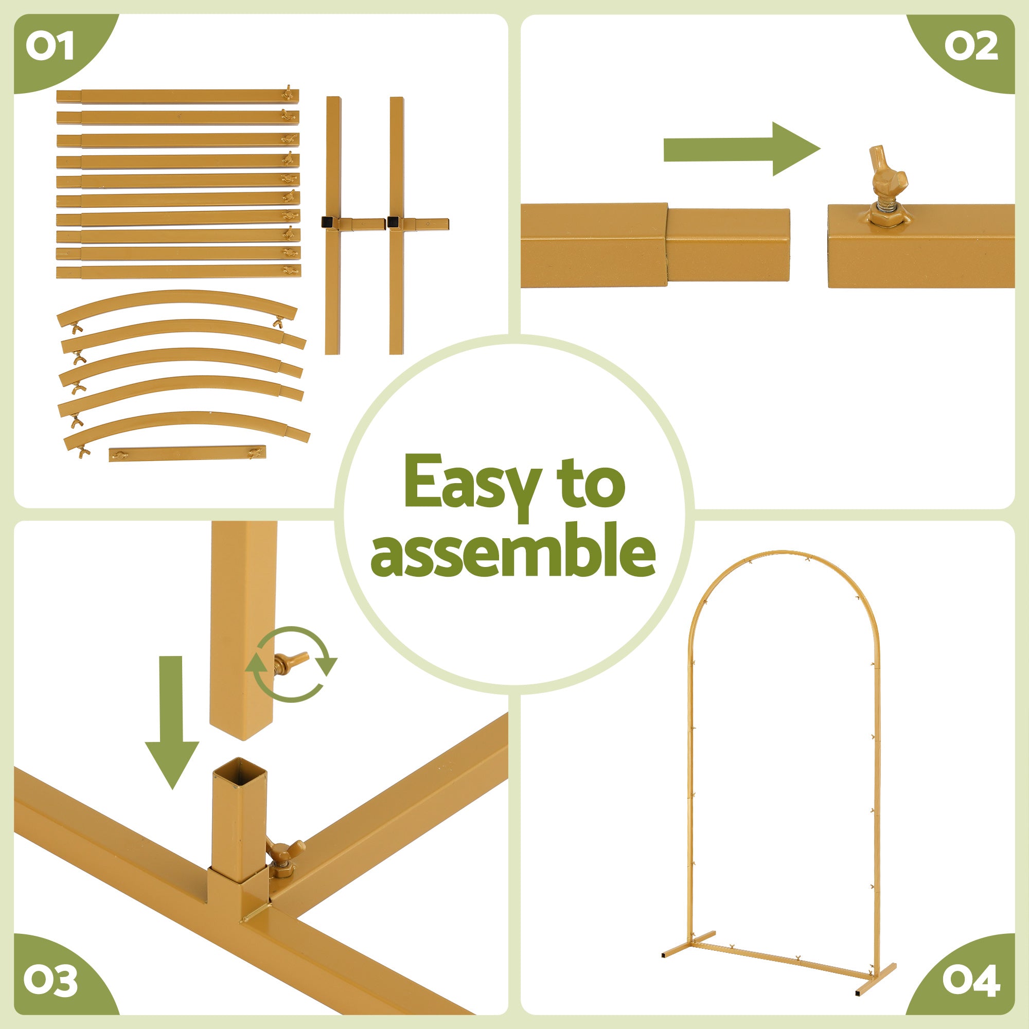 Wedding Arch Backdrop Stand Set of 3 Gold Metal Wedding Arched Frame, Easy to Assemble, Stable Balloon Arch Standfor Wedding, Baby Shower, Party Decoration-Occasions > Wedding Accessories > Other Wedding Decorations-PEROZ Accessories