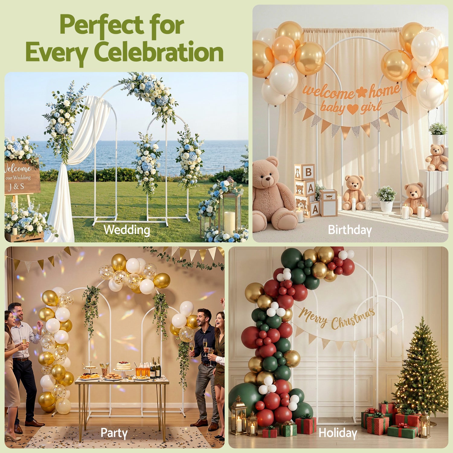 Wedding Arch Backdrop Stand Set of 3 Metal Wedding Arched Frame White, Easy to Assemble, Stable Balloon Arch Standfor Wedding, Baby Shower, Party Decoration-Occasions > Wedding Accessories > Other Wedding Decorations-PEROZ Accessories