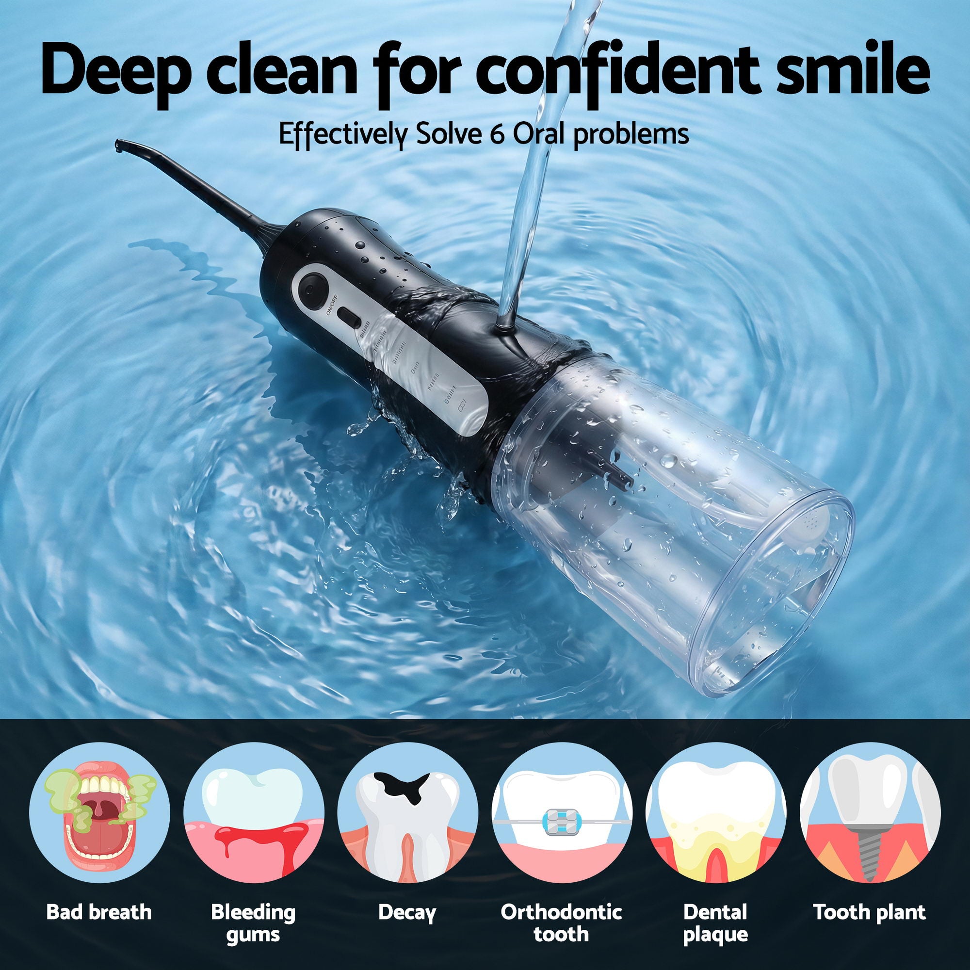 Devanti Cordless Water Flosser Dental Oral Irrigator Black-Health &amp; Beauty > Personal Care > Oral Care-PEROZ Accessories