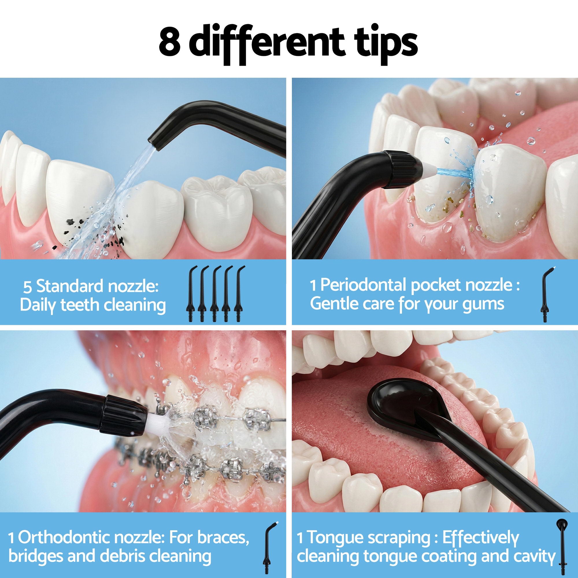 Devanti Cordless Water Flosser Dental Oral Irrigator Black-Health &amp; Beauty > Personal Care > Oral Care-PEROZ Accessories