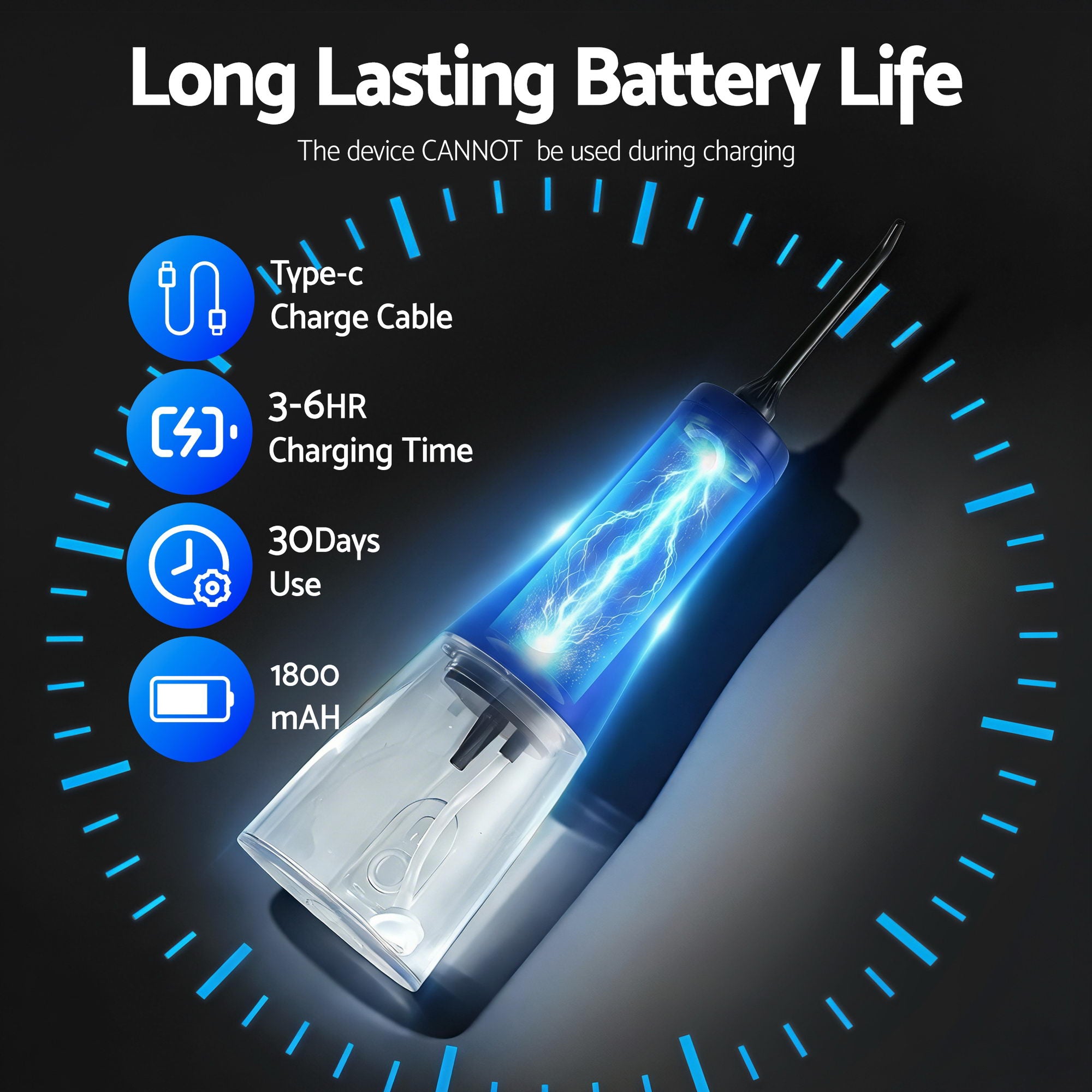Devanti Cordless Water Flosser Dental Oral Irrigator Black-Health &amp; Beauty > Personal Care > Oral Care-PEROZ Accessories