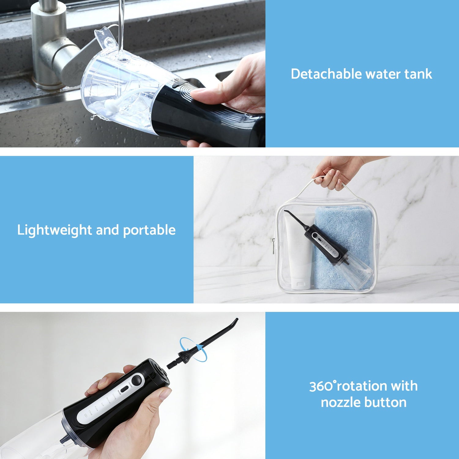 Devanti Cordless Water Flosser Dental Oral Irrigator Black-Health &amp; Beauty > Personal Care > Oral Care-PEROZ Accessories