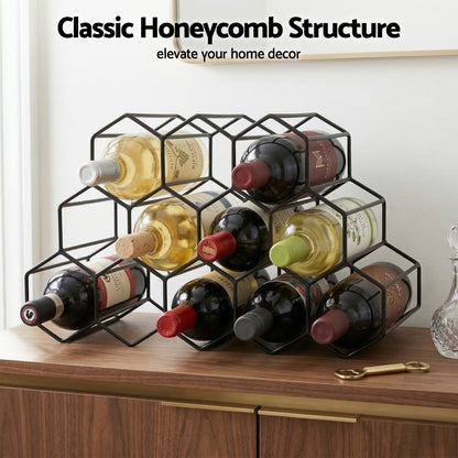 Artiss Wine Rack Metal 12 Bottle No Assembly Required Black-Furniture > Dining > Wine Racks-PEROZ Accessories