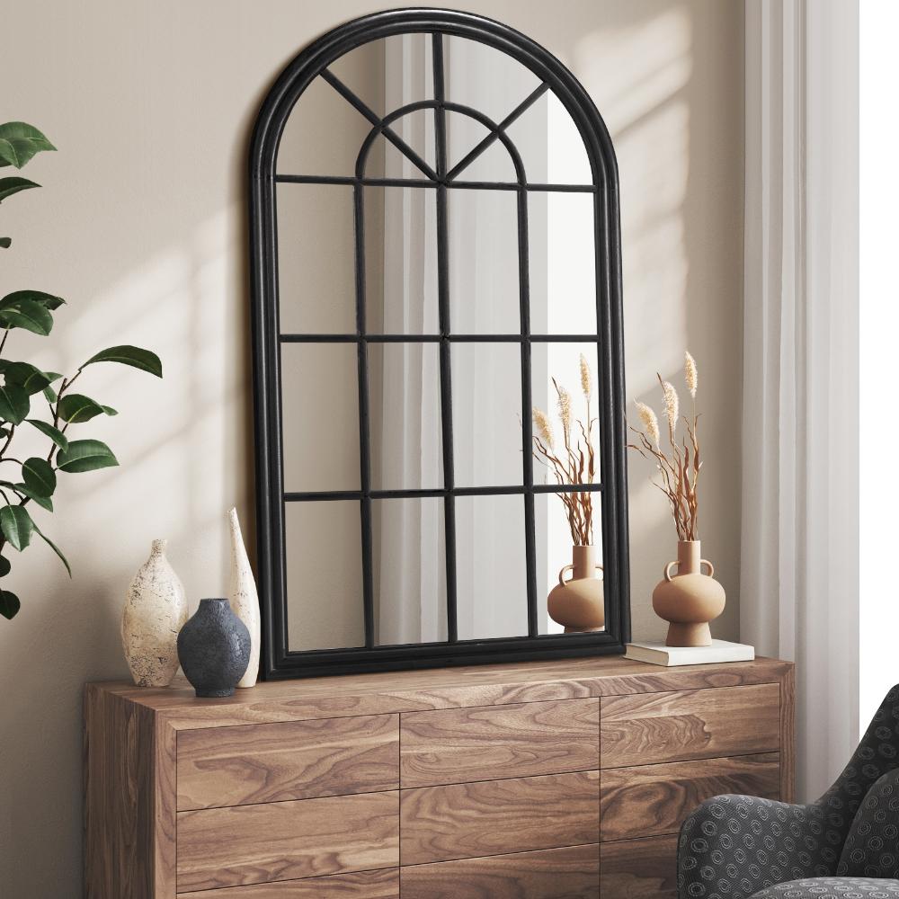 Oikiture Window Mirror Arched Wall Mirrors 130x70cm Black-Window Mirrors-PEROZ Accessories