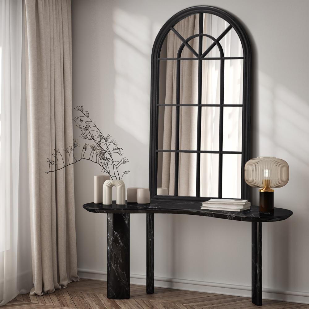 Oikiture Window Mirror Arched Wall Mirrors 130x70cm Black-Window Mirrors-PEROZ Accessories