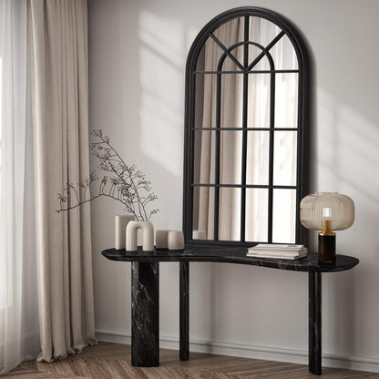 Oikiture Window Mirror Arched Wall Mirrors 130x70cm Black-Window Mirrors-PEROZ Accessories