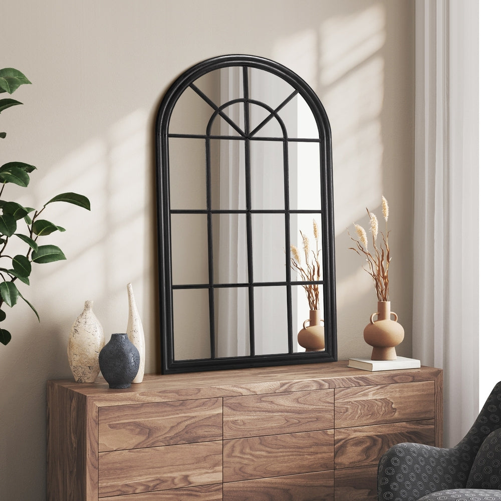 Oikiture Window Mirror Arched Wall Mirrors 76x51cm Black-Window Mirror-PEROZ Accessories