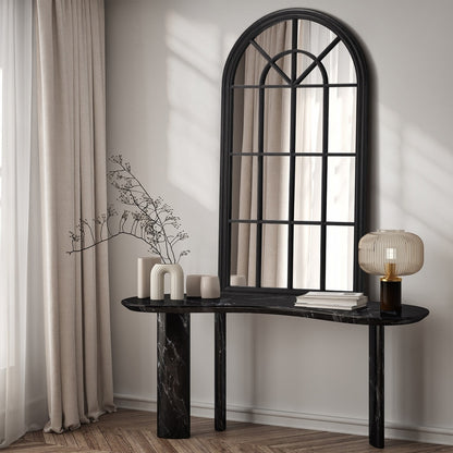 Oikiture Window Mirror Arched Wall Mirrors 130x70cm Black-Window Mirrors-PEROZ Accessories