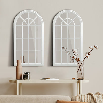 Oikiture 2PC Window Mirror Arched Wall Mirrors 76x51cm Wooden White-Window Mirror-PEROZ Accessories