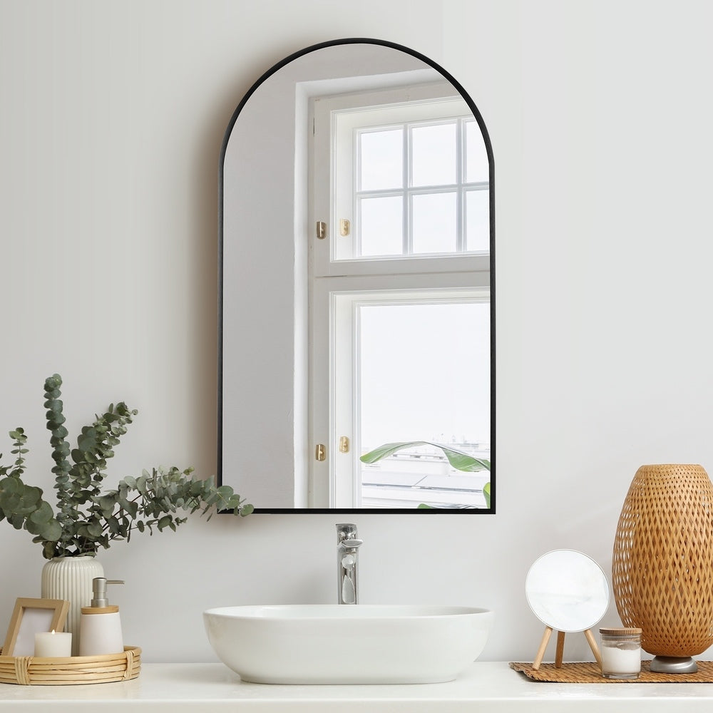 Oikiture Wall Mirror 86x50cm Arched Black-Wall Mirror-PEROZ Accessories