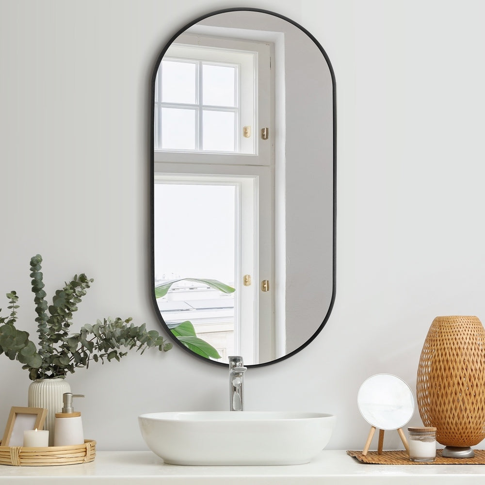 Oikiture Wall Mirror Oval Black 84x50cm-Wall Mirror-PEROZ Accessories