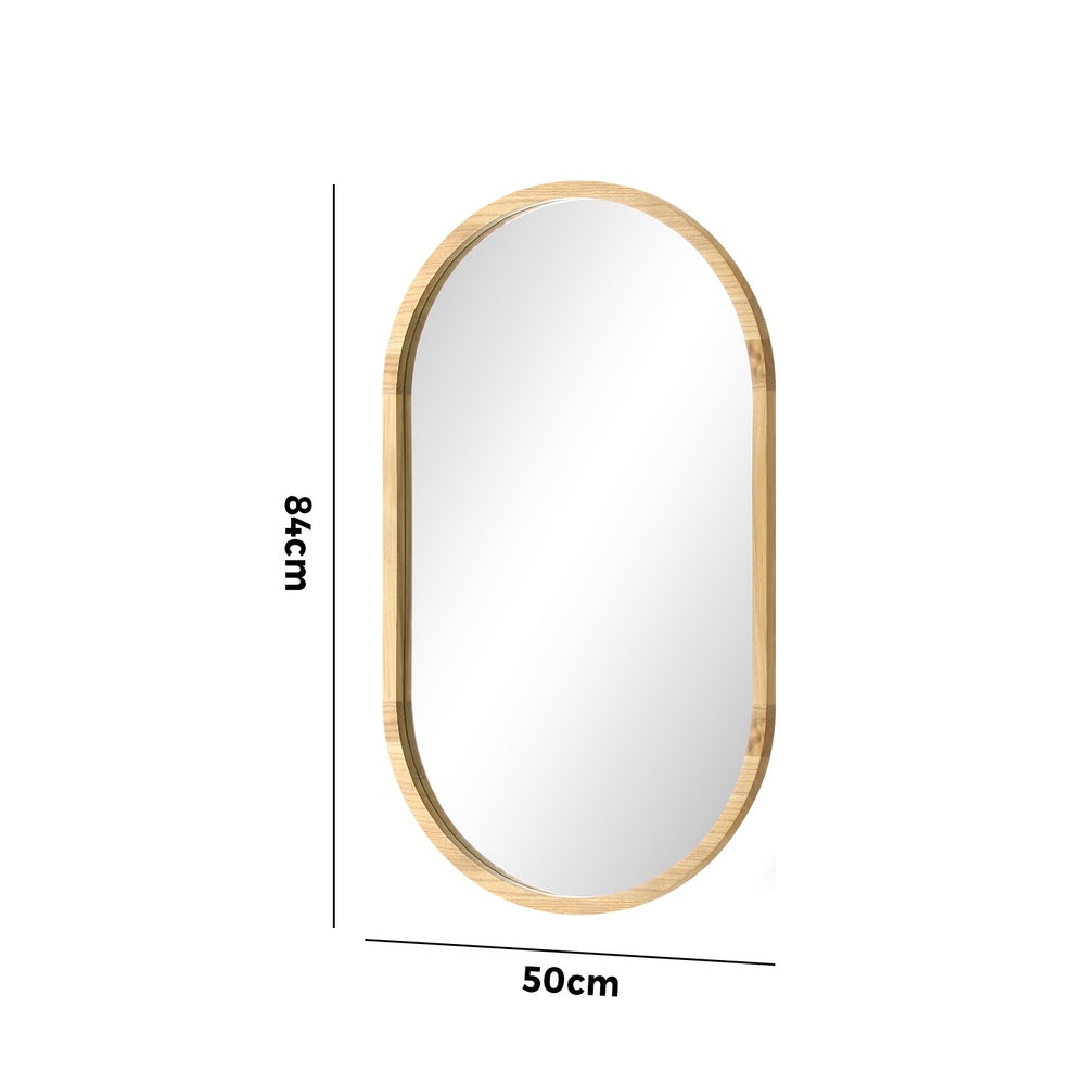 Oikiture Wall Mirror Oval Wooden 84x50cm-Wall Mirror-PEROZ Accessories