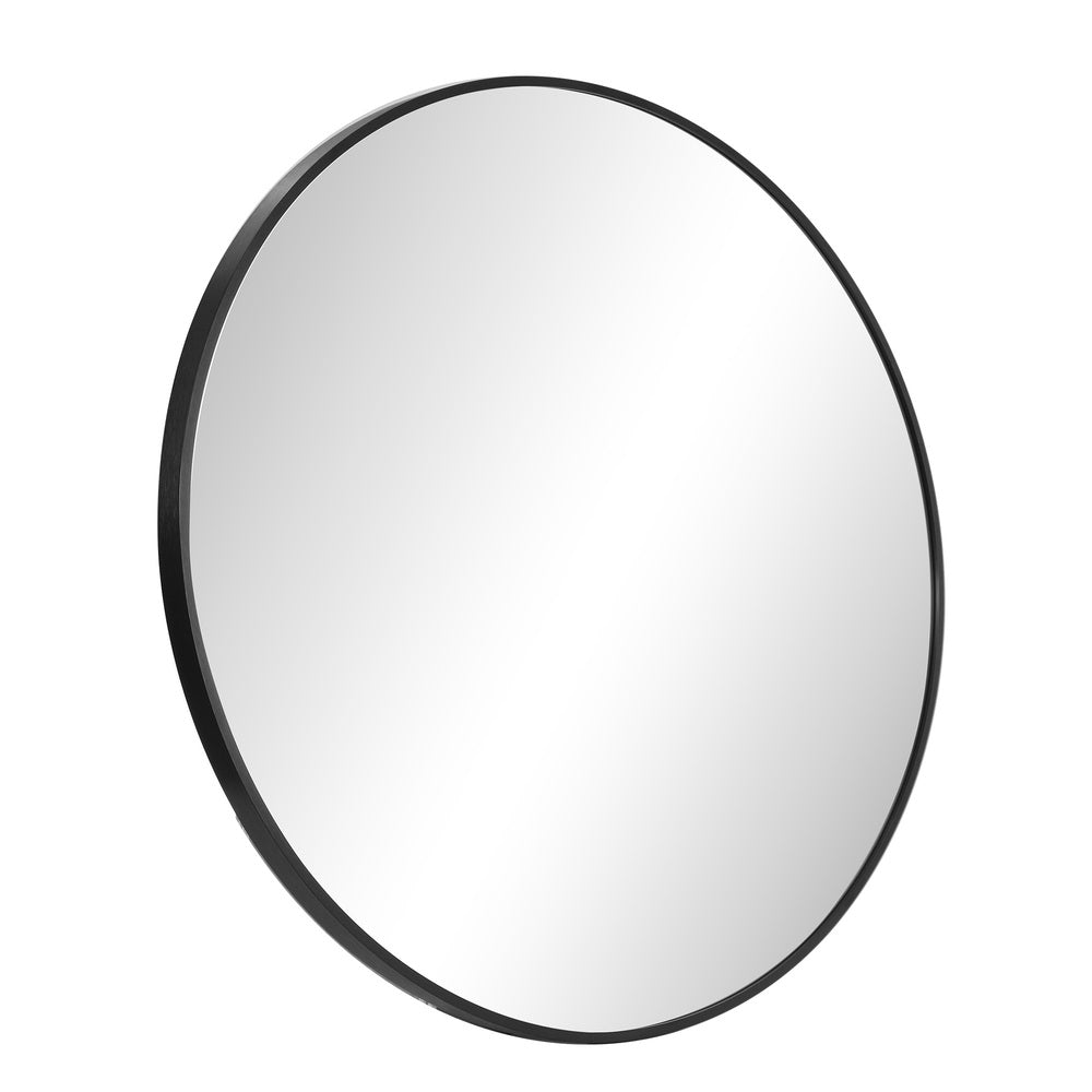 Oikiture Wall Mirrors Round Makeup Mirror Vanity Home Decro 50cm Black Bedroom-Wall Mirrors-PEROZ Accessories