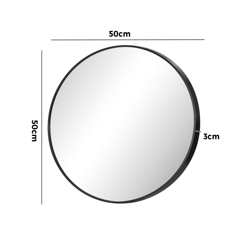 Oikiture Wall Mirrors Round Makeup Mirror Vanity Home Decro 50cm Black Bedroom-Wall Mirrors-PEROZ Accessories