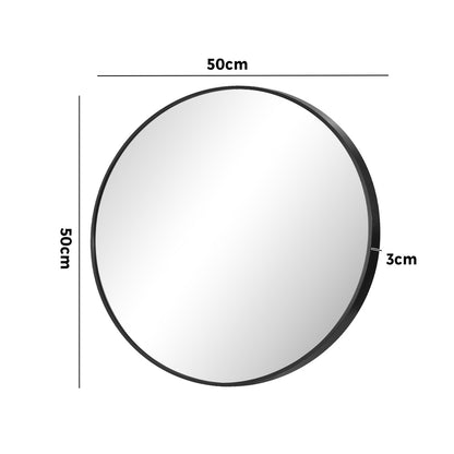 Oikiture Wall Mirrors Round Makeup Mirror Vanity Home Decro 50cm Black Bedroom-Wall Mirrors-PEROZ Accessories