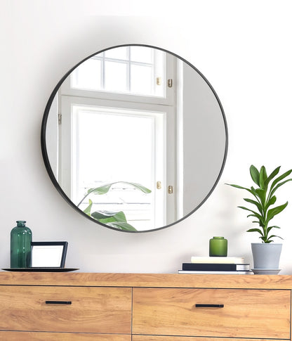 Oikiture Wall Mirrors Round Makeup Mirror Vanity Home Decro 50cm Black Bedroom-Wall Mirrors-PEROZ Accessories