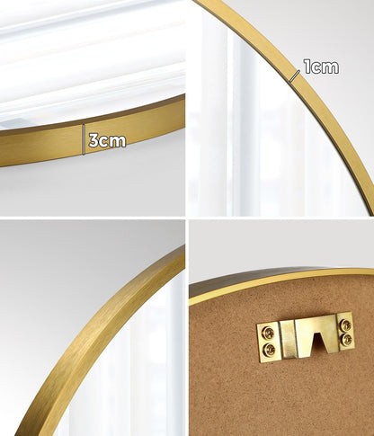 Oikiture 60cm Wall Mirror Round Gold-Wall Mirror-PEROZ Accessories