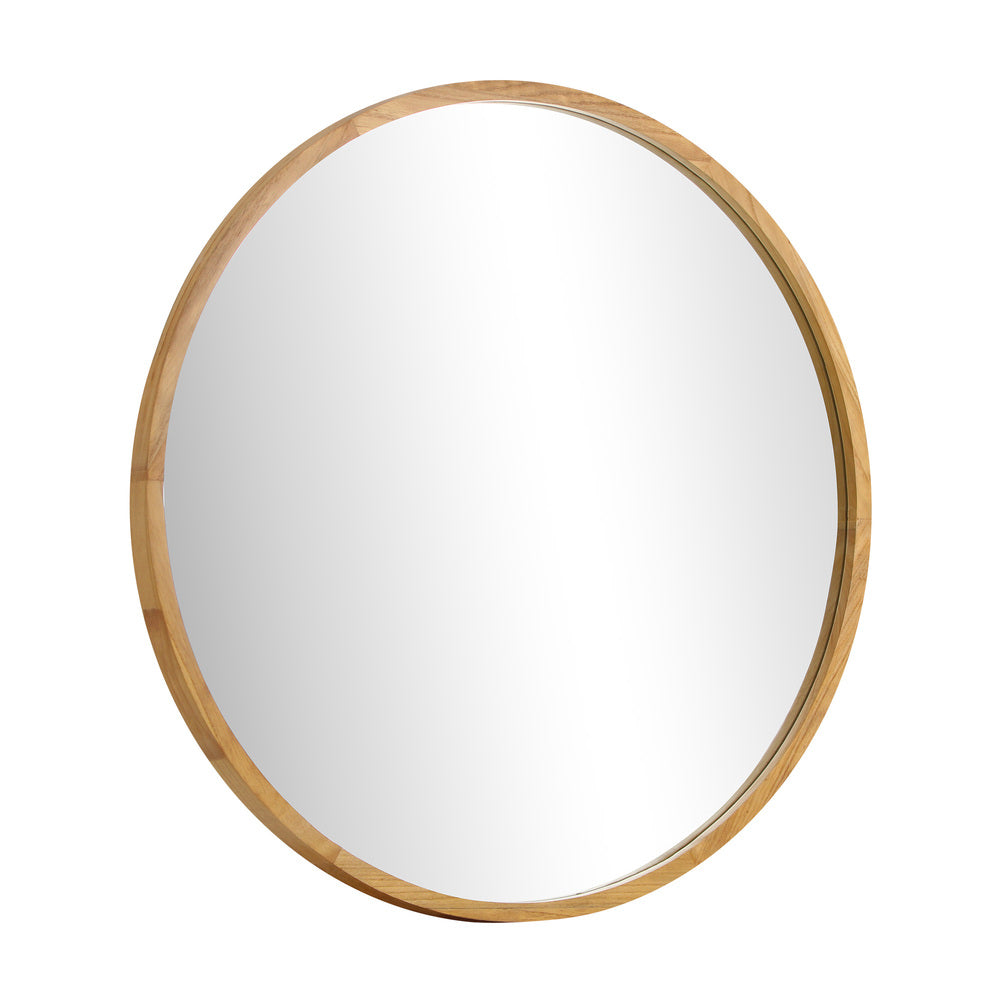 Oikiture Wall Mounted Mirror with Wood Frame 90cm Round Mirror for Living Room Bathroom Home Furniture-Wall Mirrors-PEROZ Accessories