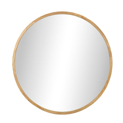 Oikiture Wall Mounted Mirror with Wood Frame 90cm Round Mirror for Living Room Bathroom Home Furniture-Wall Mirrors-PEROZ Accessories