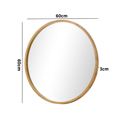 Oikiture Wall Mounted Mirror with Wood Frame 90cm Round Mirror for Living Room Bathroom Home Furniture-Wall Mirrors-PEROZ Accessories