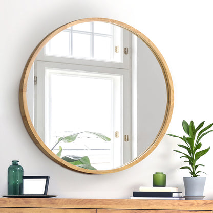 Oikiture Wall Mirror with Wood Frame 70cm Round-Wall Mirror-PEROZ Accessories